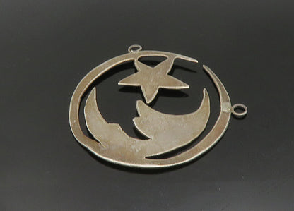 925 Sterling Silver  Vintage Crescent Moon Face & Star Pendant  PT18878