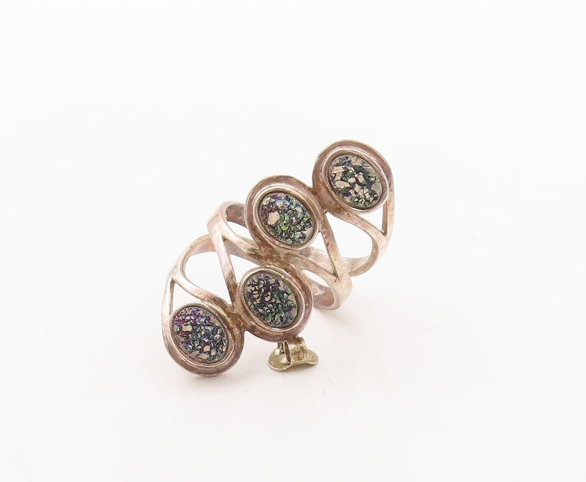 925 Sterling Silver Vintage Ring Designer Drusy Bypass Cutout  Sz 7  RG31041
