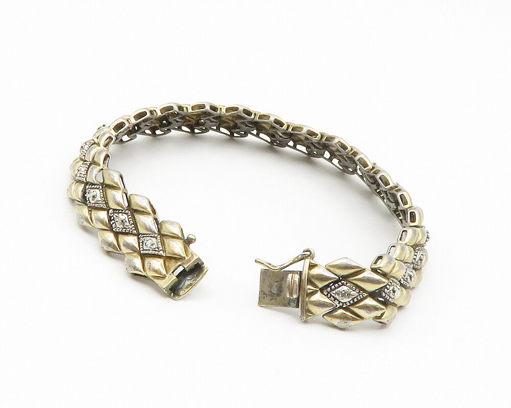 ROSS SIMON 925 Silver  Vintage Genuine Diamonds 2 Tone Chain Bracelet  BT5327
