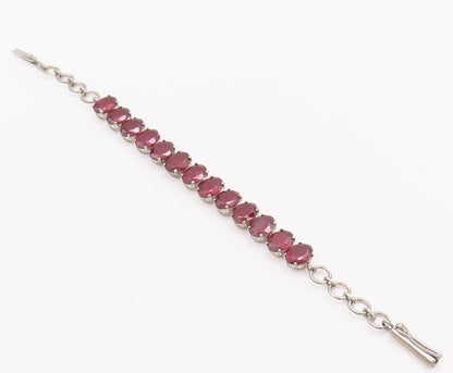 925 Sterling Silver Vintage Bracelet Solid Oval Garnet Tennis Bracelet  BT10501