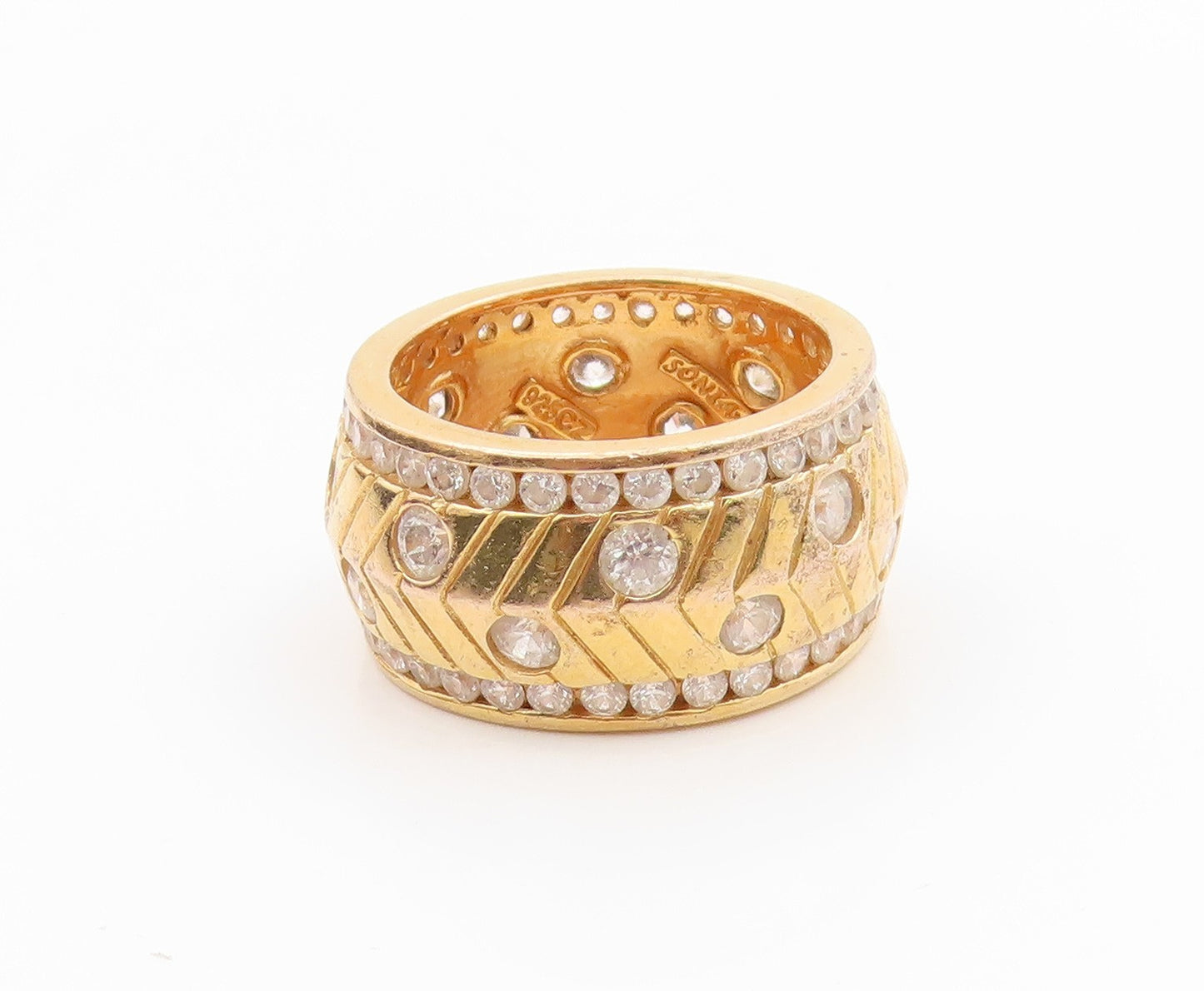 925 Sterling Silver Vintage Ring Gold Plated SONIA BITTON CZ Band  Sz 7  RG34753
