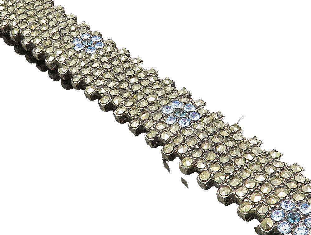 925 Sterling Silver  Topaz & Marcasite Floral Tennis Bracelet  BT1015