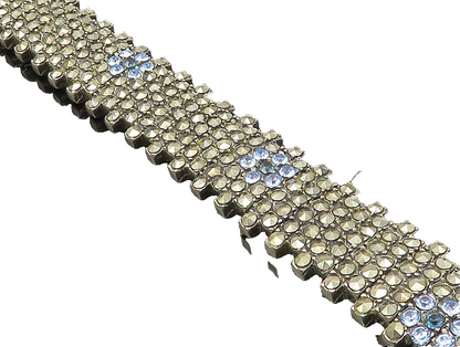 925 Sterling Silver  Topaz & Marcasite Floral Tennis Bracelet  BT1015