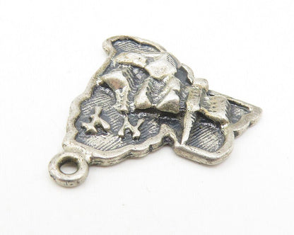 925 Sterling Silver  Vintage Oxidized New York State Map Drop Pendant  PT9227
