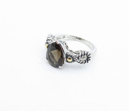 925 Silver & 18K GOLD  Smoky Topaz Two Tone Twist Solitaire Ring Sz 5  RG3945