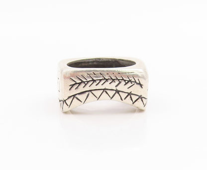 925 Sterling Silver Vintage Ring Aztec Geometric Pattern Signet  Sz 6  RG33773