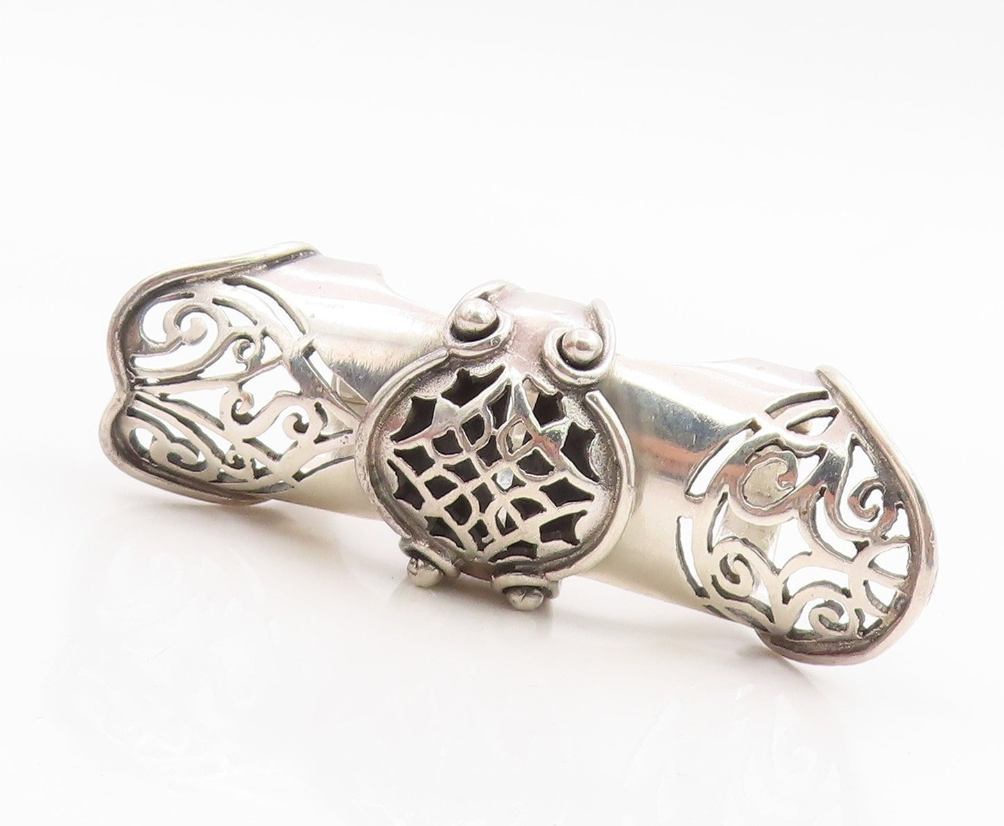 925 Sterling Silver Vintage Ring Gothic Web & Swirl Knuckle Band  Sz 7  RG35316