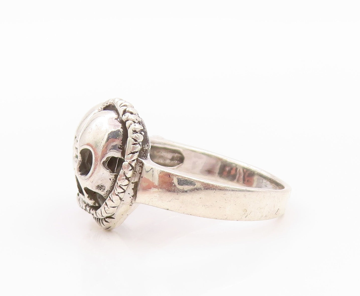 925 Sterling Silver Vintage Ring Two Skulls & Snake Biker Band  Sz 9  RG32403