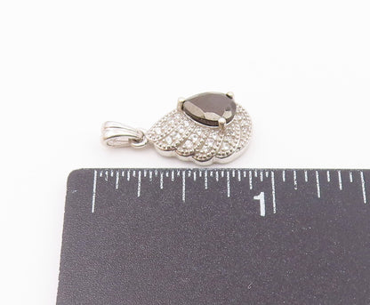 925 Sterling Silver  Vintage Hematite & Topaz Angel Wing Pendant  PT15645