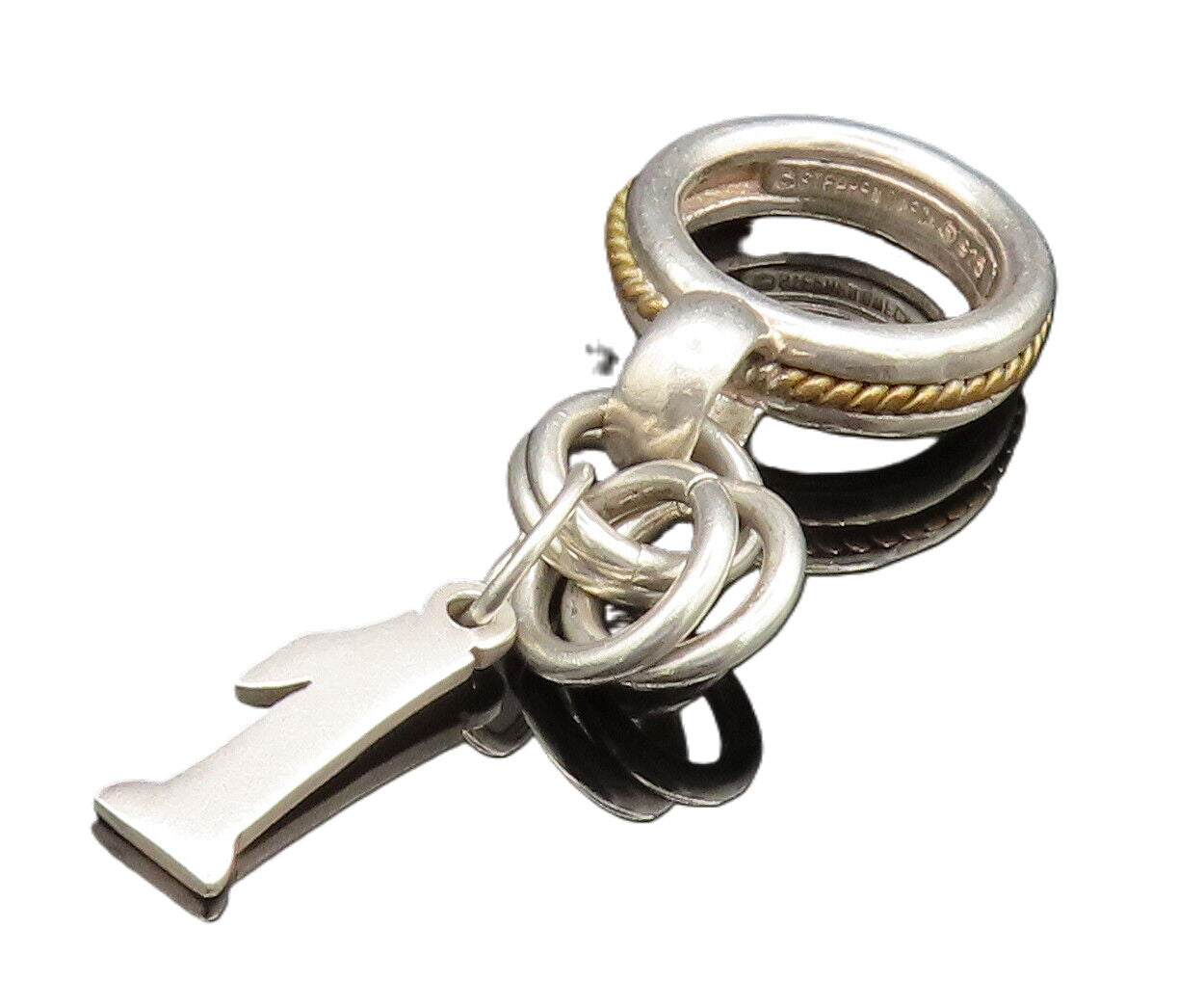 STEPHEN DWECK 925 Silver  Vintage Two Tone Rope Twist Charm Ring Sz 6  RG24879