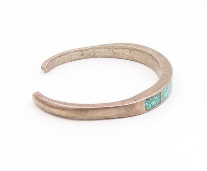 925 Sterling Silver Vintage Bracelet NAVAJO ZUNI Crushed Turquoise Inlay BT11886