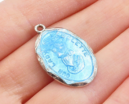 925 Sterling Silver  Vintage Petite Enamel Coated Our Lady Pendant  PT3846