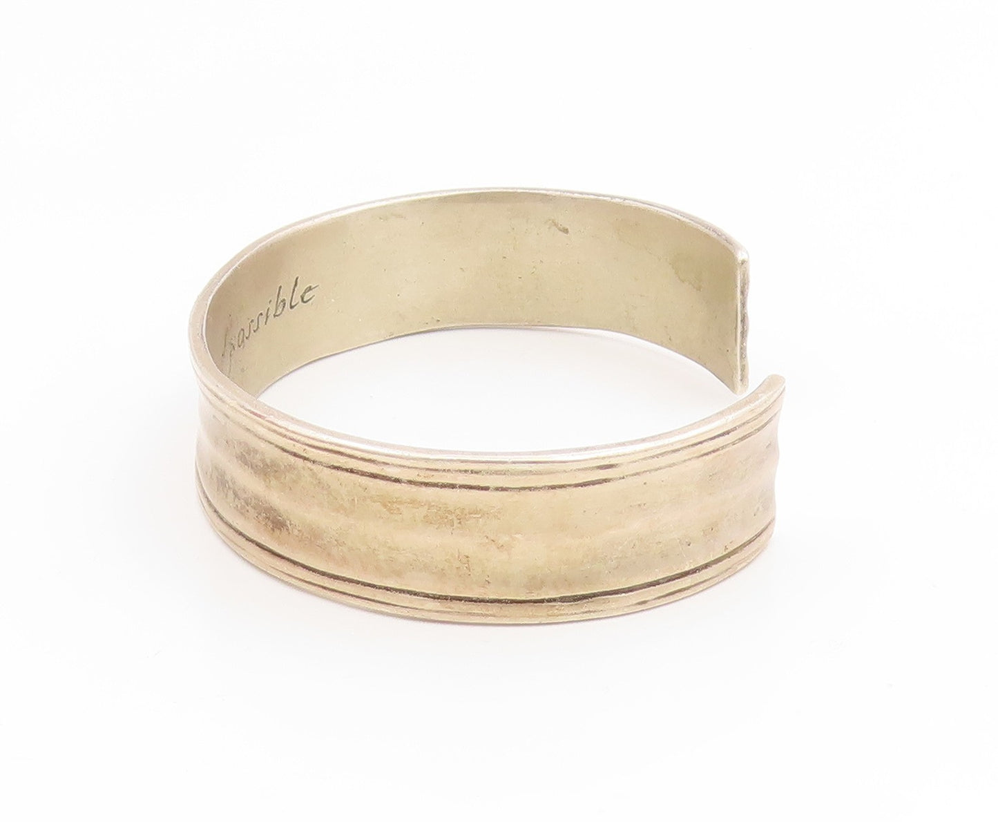 925 Sterling Silver Vintage Bracelet Engraved Anything Is Possible Cuff  BT11914