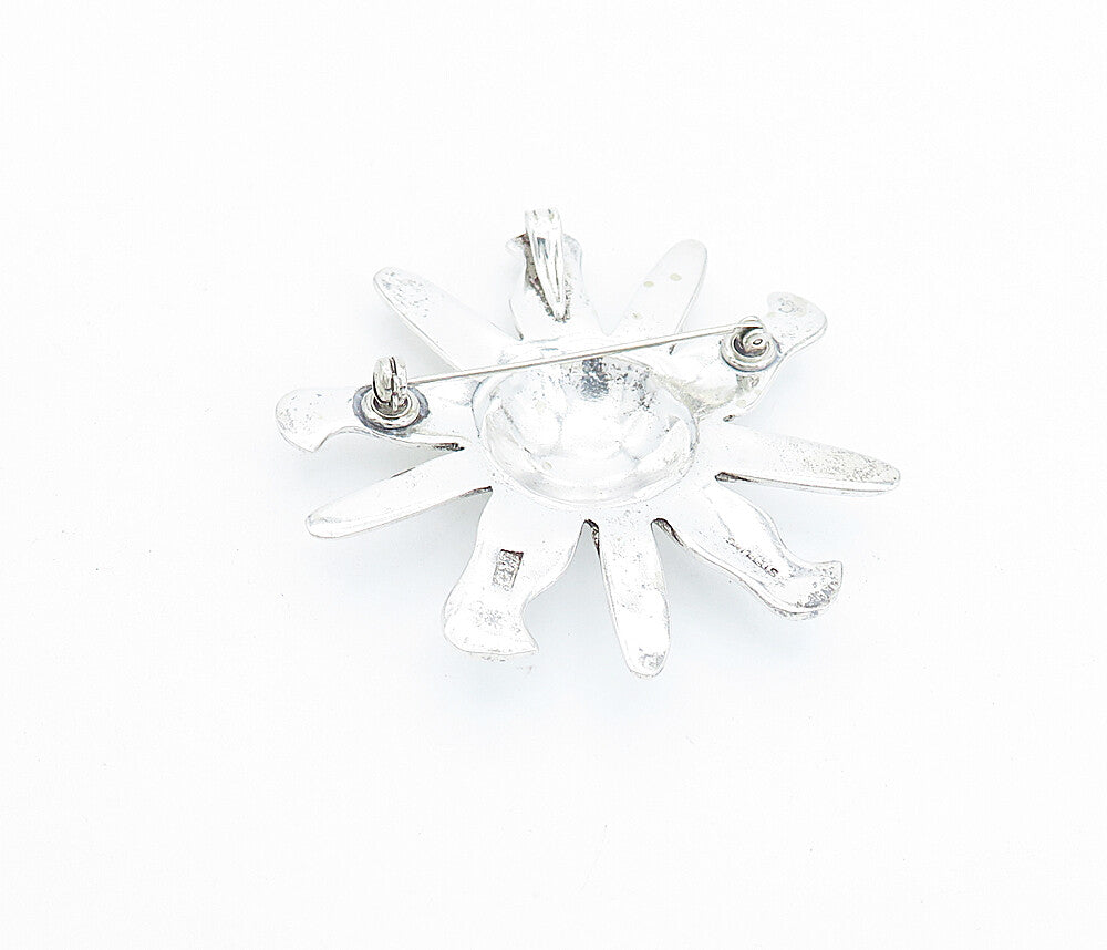 925 Sterling Silver  Vintage Shiny Polished Shining Sun Brooch Pin  BP1614