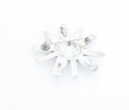 925 Sterling Silver  Vintage Shiny Polished Shining Sun Brooch Pin  BP1614