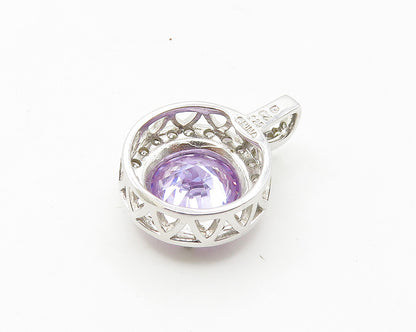 ROSS SIMON 925 Silver  Sparkling Purple Cubic Zirconia Round Pendant  PT14597