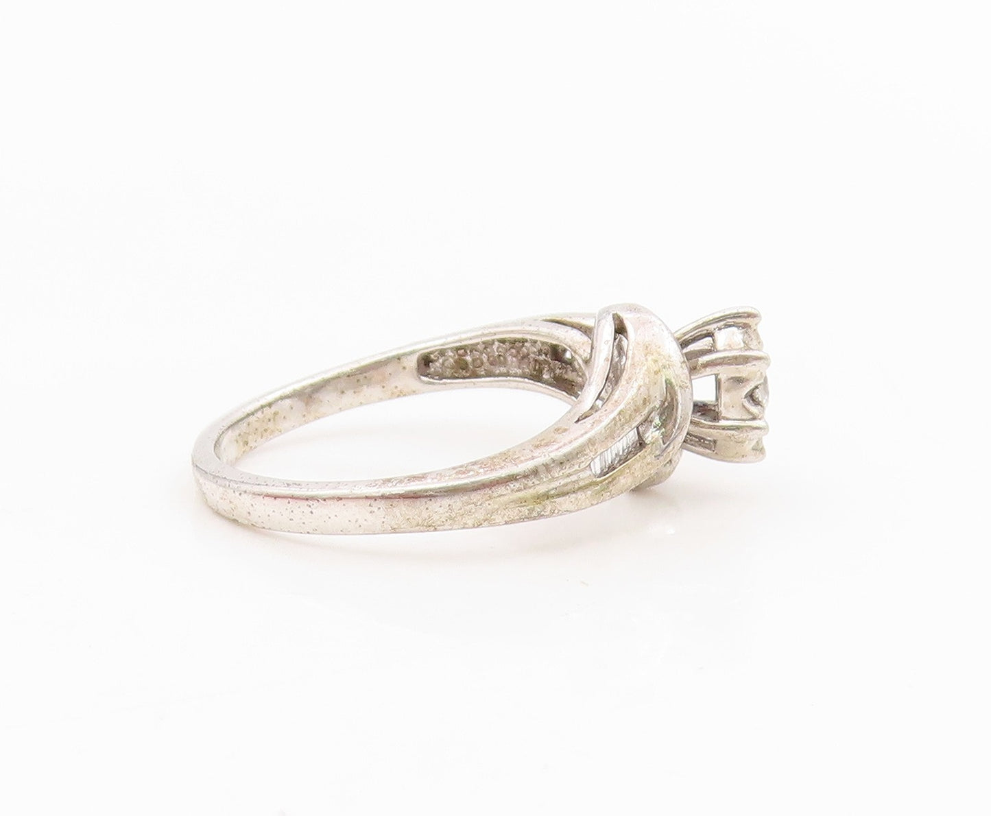 925 Sterling Silver Vintage Ring Genuine Diamonds Bypass Band  Sz 5.5  RG34318