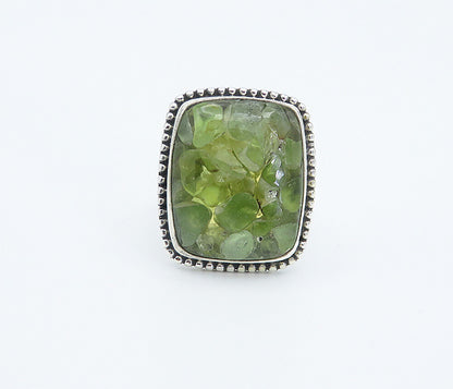 925 Sterling Silver  Peridot Cluster Square Fluted Cocktail Ring Sz 9  RG8306