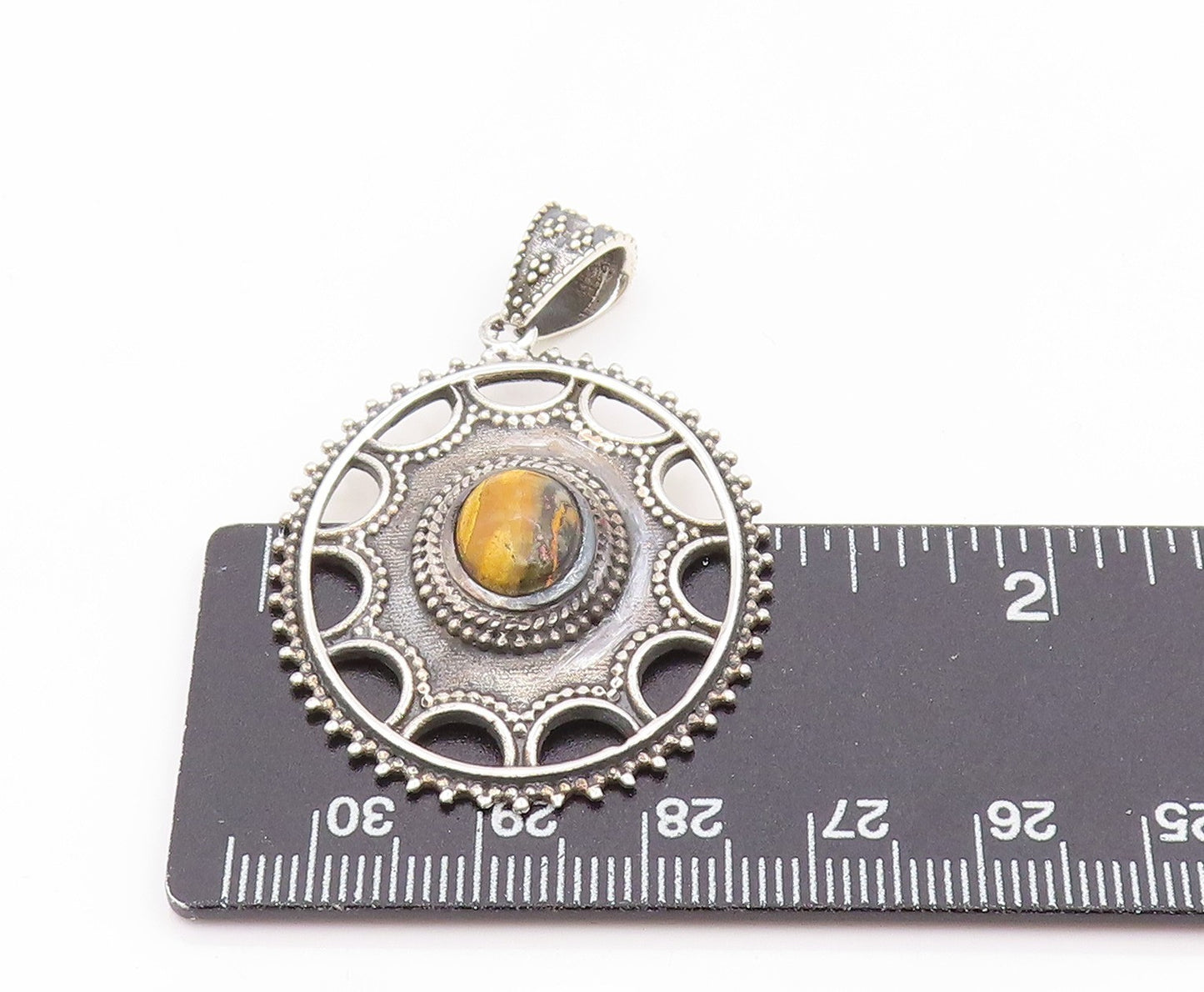 925 Sterling Silver Vintage Pendant Cabochon Gemstone Bohemian Locket  PT25836