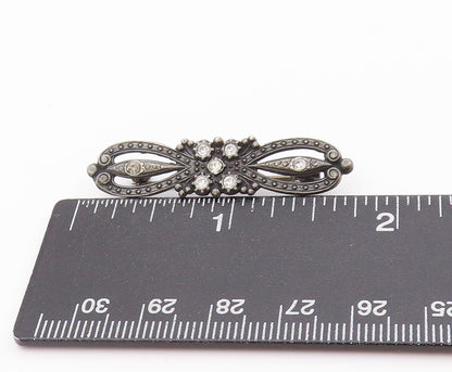 925 Sterling Silver Vintage Brooch Victorian Design CZ Inlay Cutout  BP11623