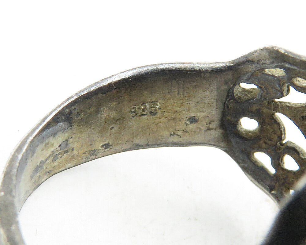 925 Sterling Silver  Vintage Oxidized Cutout Swirl Band Ring Sz 6.5  RG9689
