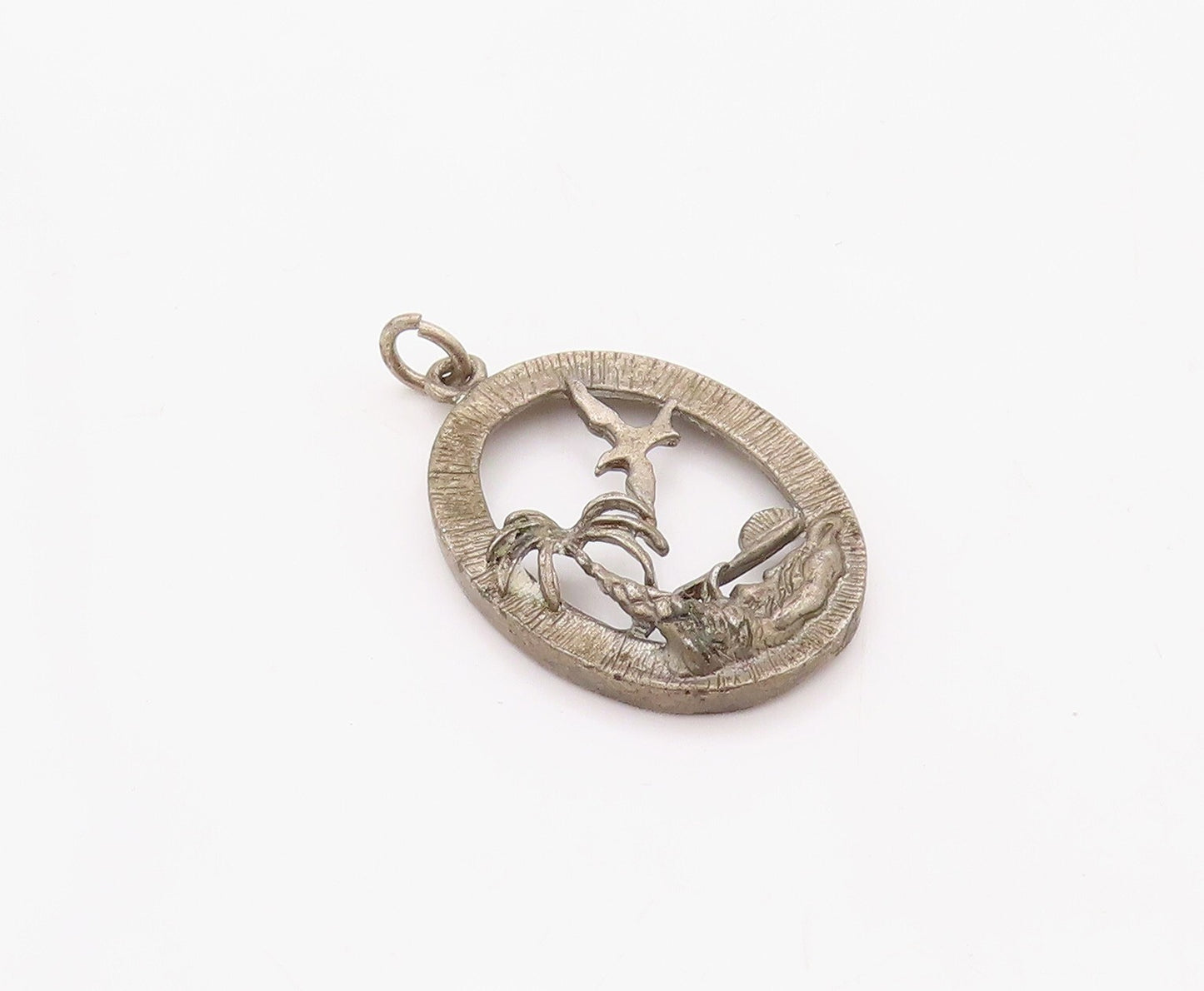 925 Sterling Silver Vintage Pendant Dark Tone Cutout Beach Landscape  PT23667
