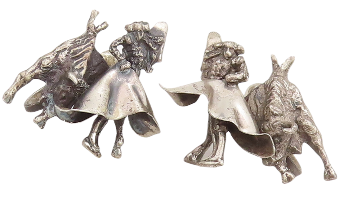 925 Sterling Silver Vintage Earrings Solid 3D Carved Matador  EG13215