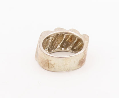 925 Sterling Silver Vintage Ring Solid Italic Grooved Cylinders  Sz 7  RG28749