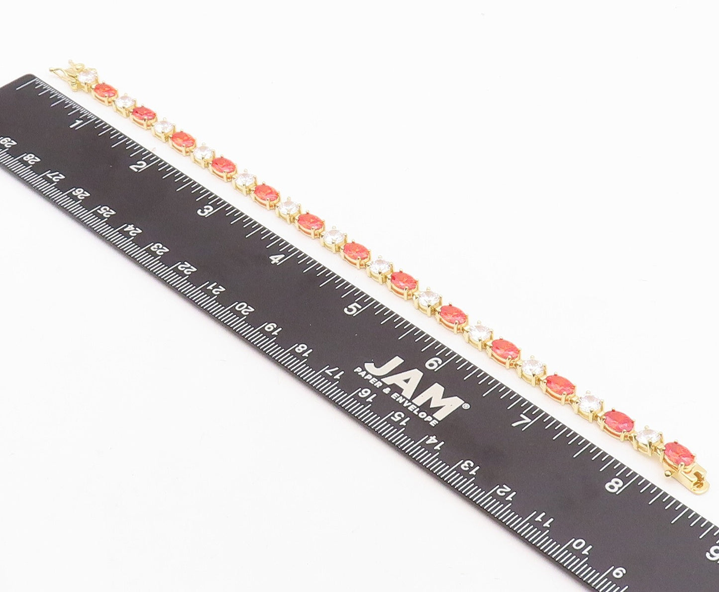925 Sterling Silver Vintage Bracelet Gold Plated Oval Orange & White CZ  BT10835