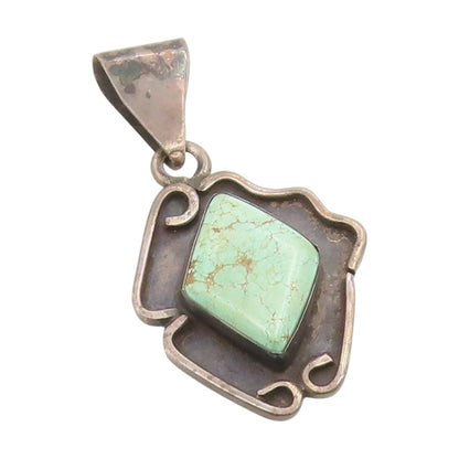 925 Sterling Silver Vintage Pendant Cabochon Turquoise Modernist Charm  PT25794