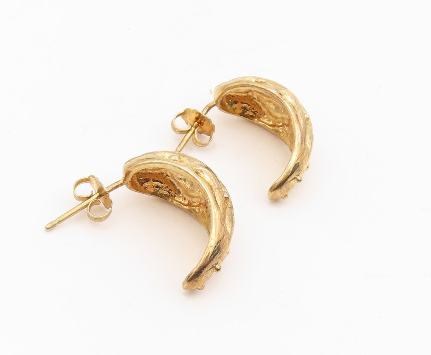 925 Sterling Silver Vintage Earrings Gold Plated Textured Crescent Hoop  EG13884