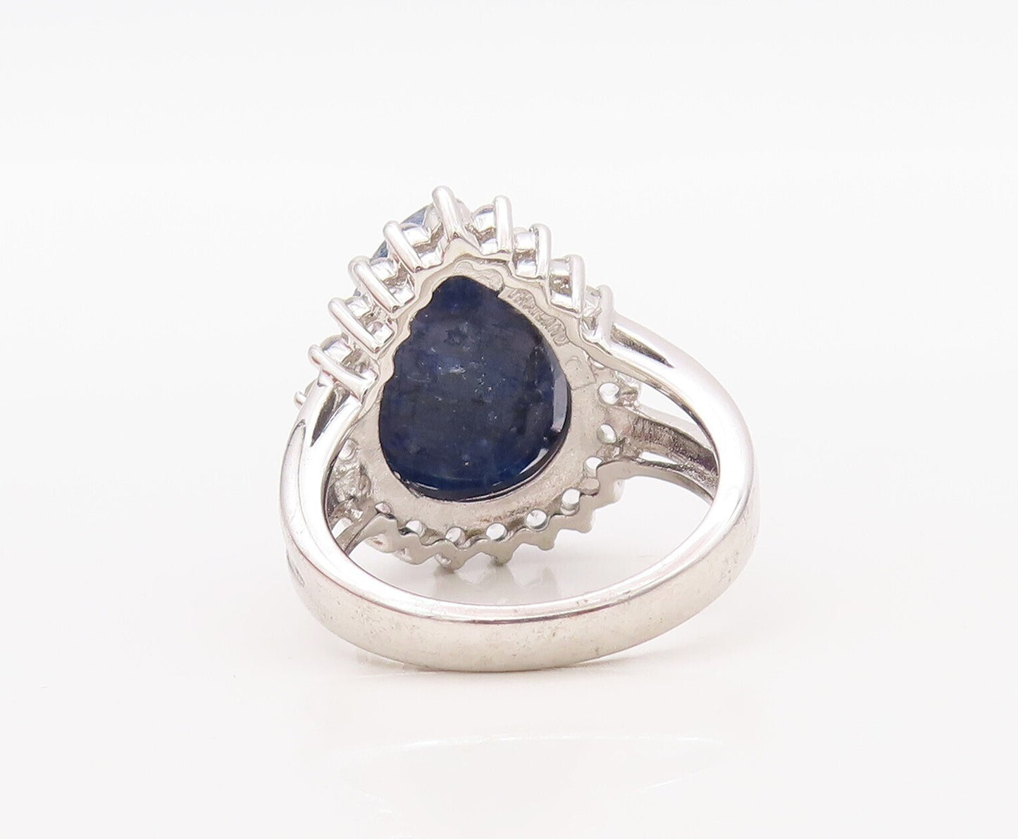 925 Sterling Silver Vintage Ring Drop Cut Sapphire Halo Topaz  Sz 7 RG30607
