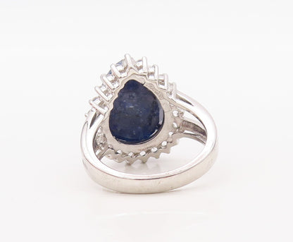 925 Sterling Silver Vintage Ring Drop Cut Sapphire Halo Topaz  Sz 7 RG30607
