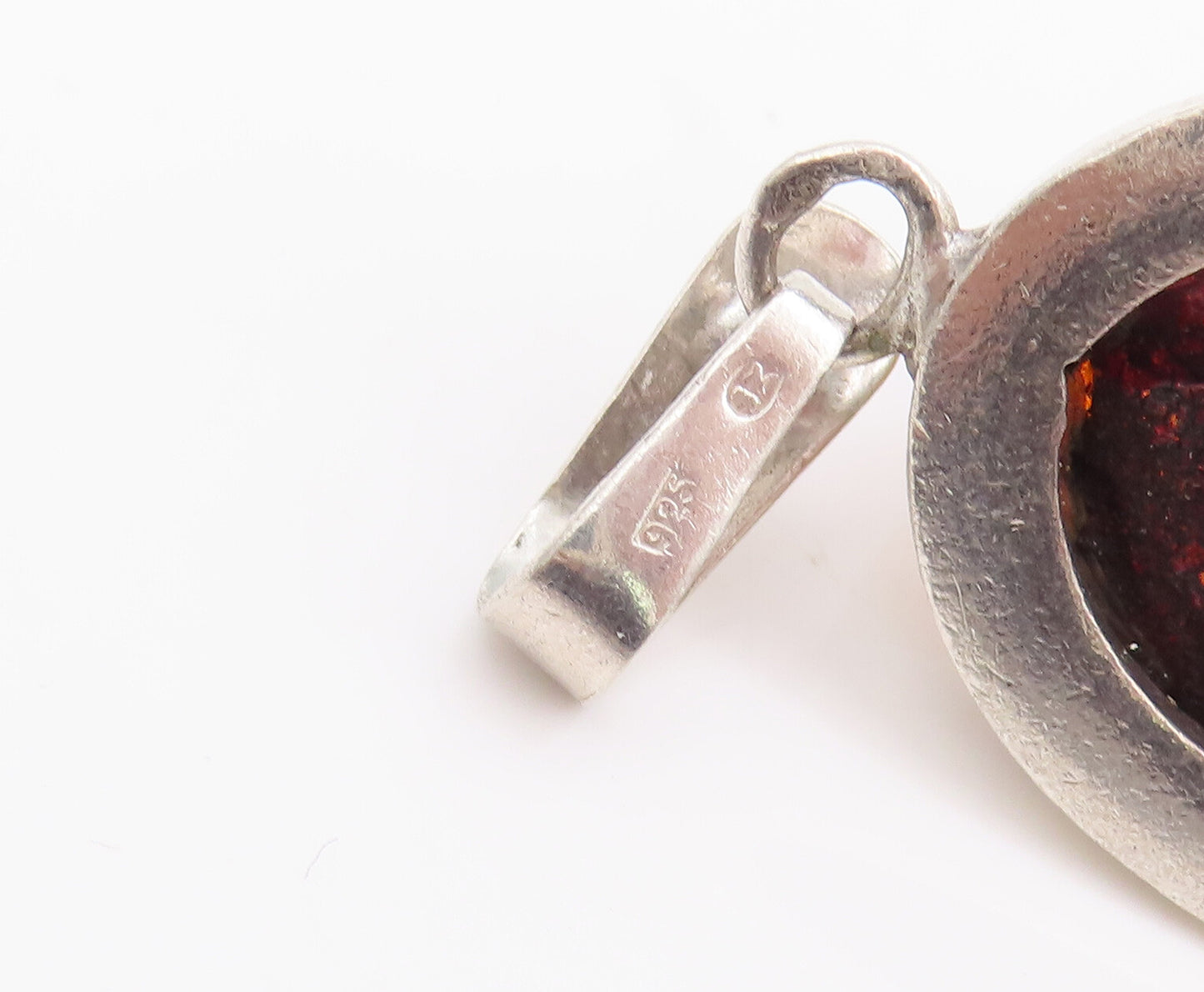 925 Sterling Silver Vintage Pendant POLAND Designer Oval Honey Amber  PT22576