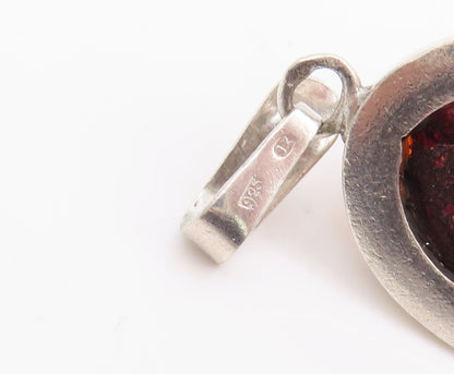 925 Sterling Silver Vintage Pendant POLAND Designer Oval Honey Amber  PT22576