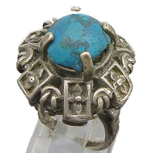 MIDDLE EAST 925 Silver  Vintage Tribal Pattern Turquoise Ring Sz 5  RG24674
