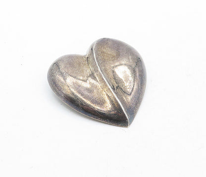 925 Sterling Silver  Vintage Dark Tone Hollow Love Heart Brooch Pin  BP1984