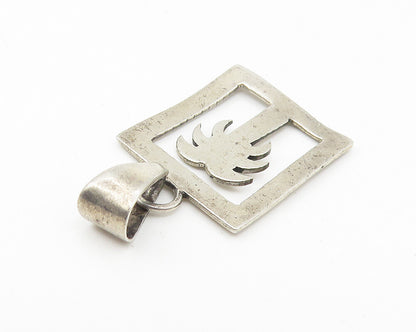 925 Sterling Silver  Vintage Dark Tone Cutout Palm Tree Square Pendant  PT8524