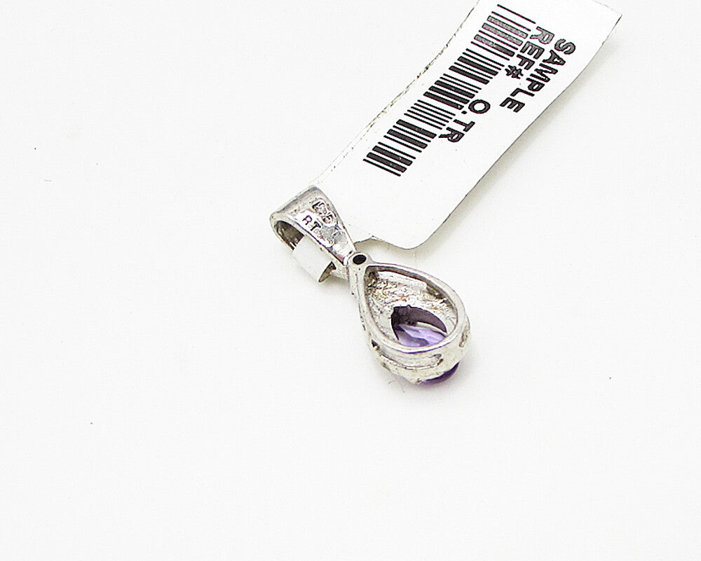925 Sterling Silver  Amethyst & Cubic Zirconia Tear Drop Pendant  PT1997