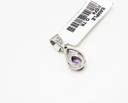 925 Sterling Silver  Amethyst & Cubic Zirconia Tear Drop Pendant  PT1997