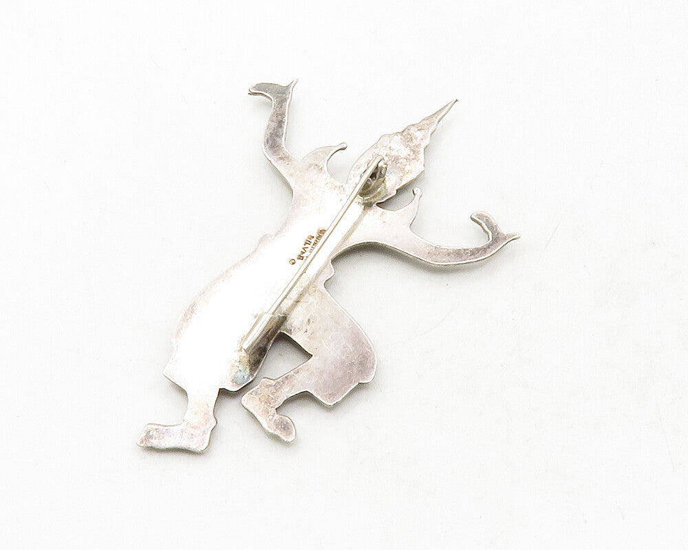 SIAM 925 Sterling Silver  Vintage Dark Tone Etched Dancer Brooch Pin  BP4794