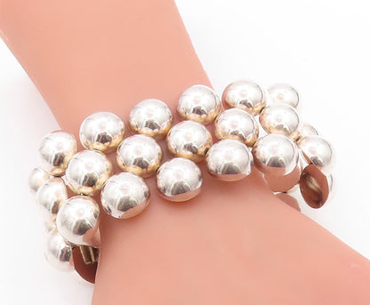 925 Sterling Silver Vintage Bracelet Modernist Broad Linked Domes  BT11220