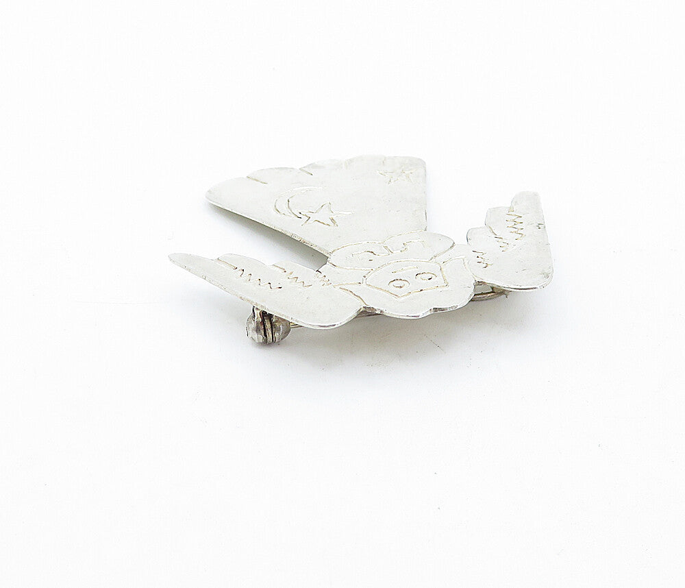 925 Sterling Silver  Vintage Shiny Etched Praying Angel Brooch Pin  BP1111