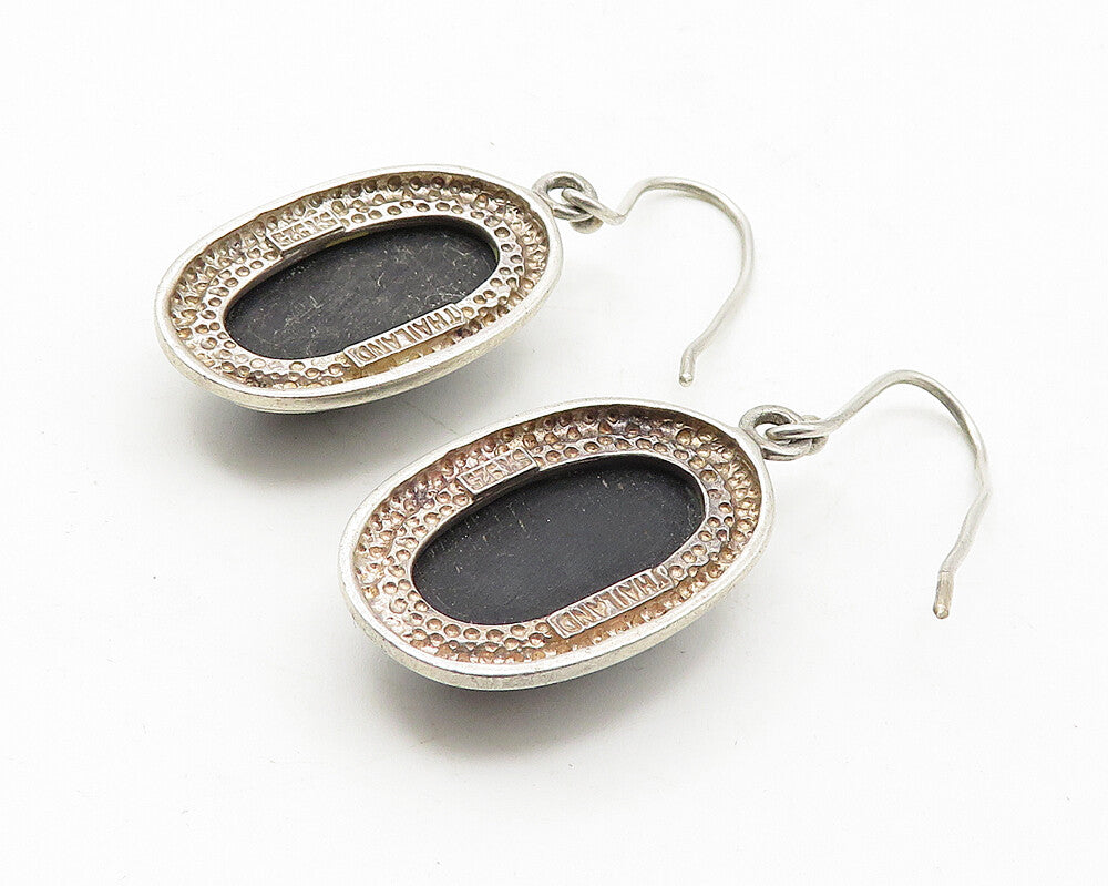 925 Sterling Silver  Vintage Faceted Black Hematite Dangle Earrings  EG6296