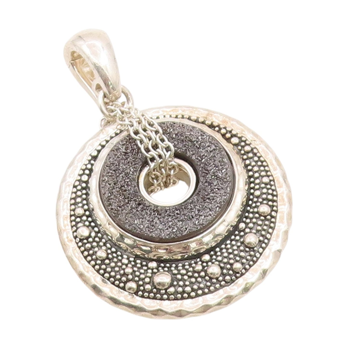 925 Sterling Silver Vintage Pendant MICHAEL DAWKINS Drusy Quartz Medal  PT25802
