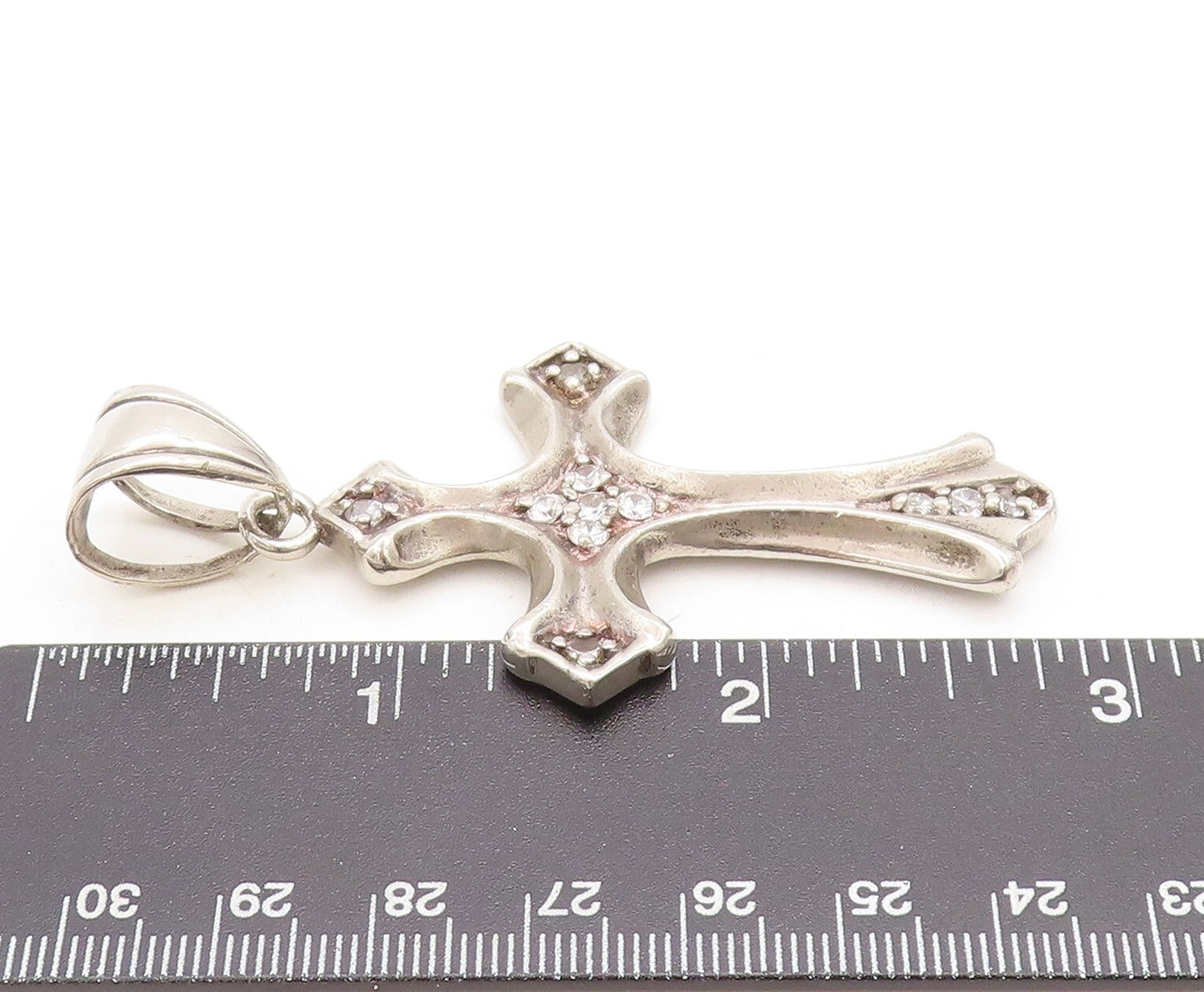 925 Sterling Silver Vintage Pendant Dark Tone CZ Inlay Religious Cross PT23853