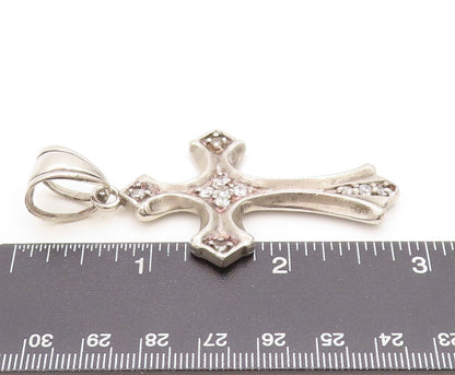 925 Sterling Silver Vintage Pendant Dark Tone CZ Inlay Religious Cross PT23853