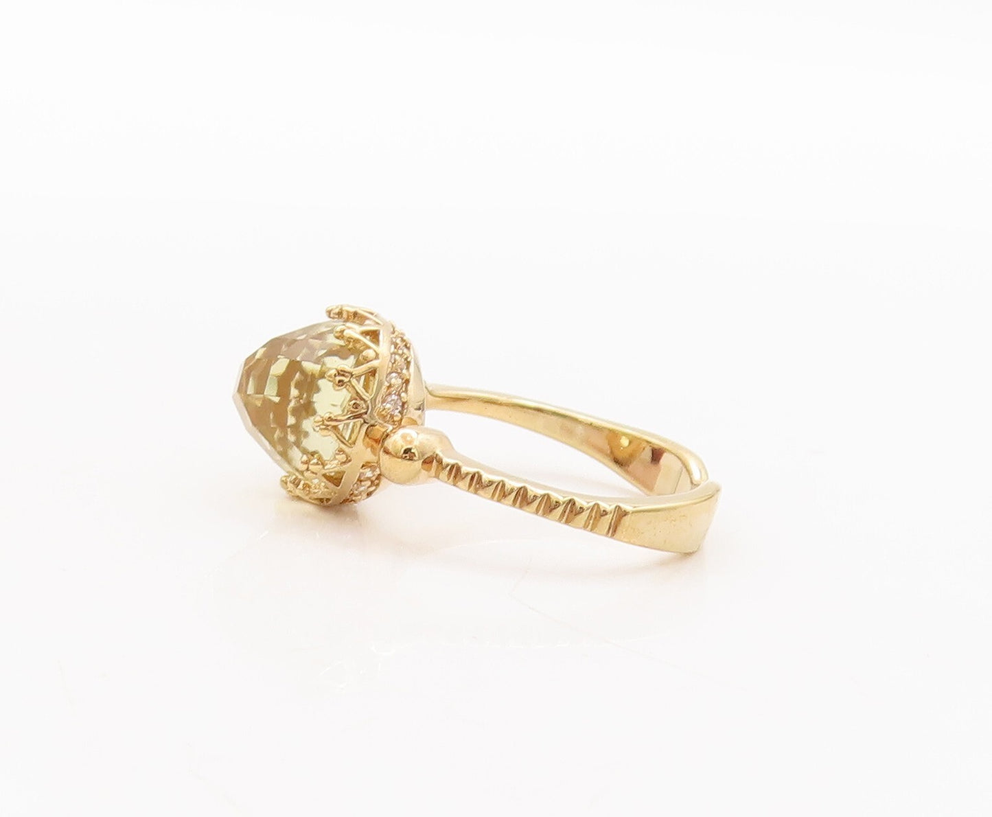 925 Sterling Silver Vintage Ring Gold Plated Carved Yellow CZ  Sz 7  RG29372