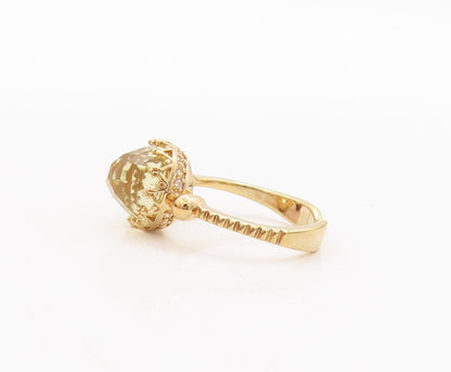 925 Sterling Silver Vintage Ring Gold Plated Carved Yellow CZ  Sz 7  RG29372