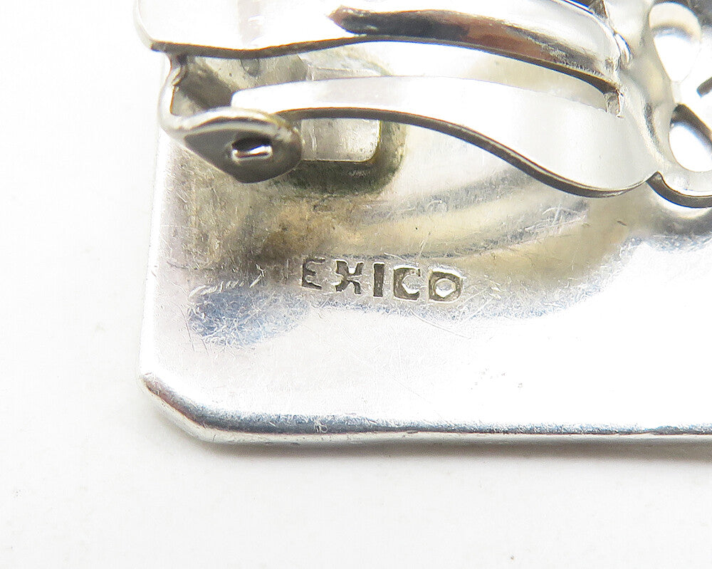 MEXICO 925 Sterling Silver  Vintage Shiny Square Non Pierce Earrings  EG6224